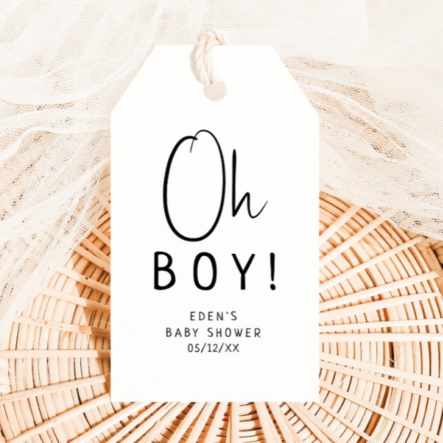 Einfach modern neutral Oh Junge! Babyparty Geschenkanhänger (Von Creator hochgeladen)