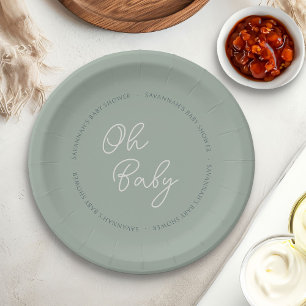 Einfach Modern Oh Baby Schrift Salbeigrün Bad Pappteller