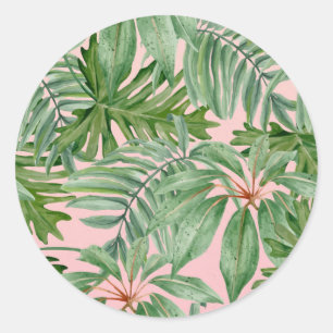 Einfach Modern Rosa Palmwedel Tropisches Florales  Runder Aufkleber