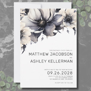 Einfach Modern Schwarz Weiß Boho Floral Hochzeit Einladung