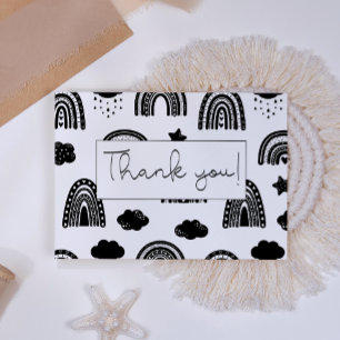 Einfach Modern Schwarz Weiß Regenbogen Babyparty Dankeskarte