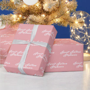Einfach Modern Süß 16 Name Rosa Sechzehn Name Geschenkpapier