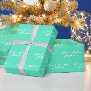 Einfach Modern Süße 16 Name Türkis Sechzehn Name Geschenkpapier
