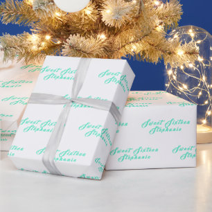 Einfach Modern Sweet 16 Name Türkis Sechzehn Name Geschenkpapier