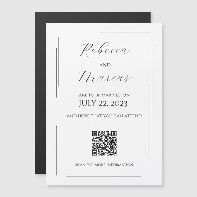 Einfach, modern und elegant mit QR-Code | Hochzeit Magneteinladung (Vorne/Hinten)