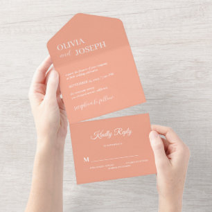 Einfach modern und Minimalistisch Peach Wedding All In One Einladung