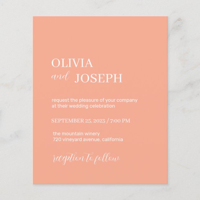 Einfach modern und Minimalistisch | Peach Wedding Flyer (Vorne)