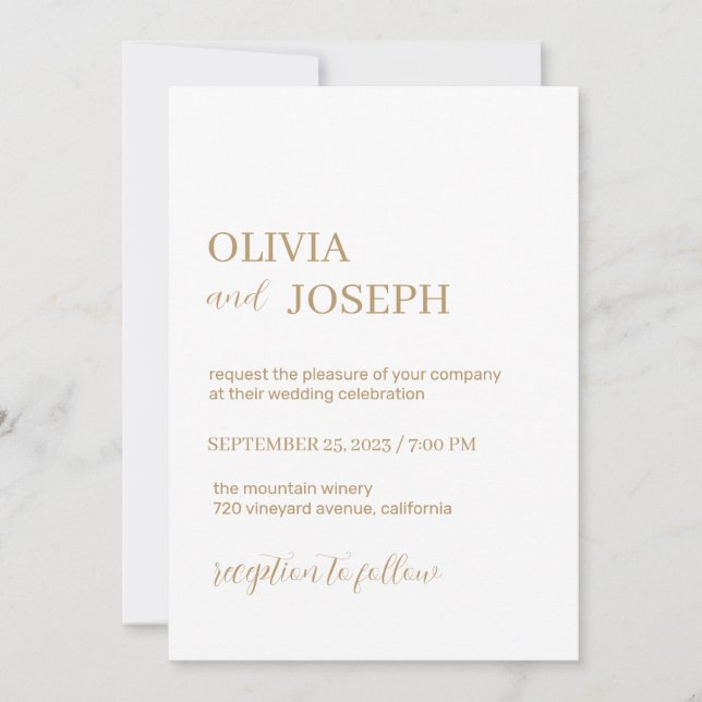 Einfach modern und Minimalistisch | White Gold Wed Einladung (Vorderseite)
