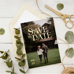 Einfach Moderne Boho Foto Save-the-Date Folieneinladung