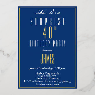 Einfach Moderne Elegante Navy 40. Geburtstag Folieneinladung