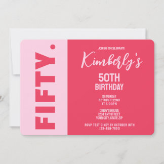 Einfach Moderne Fette Rosa & Rote 50. Geburtstagsf Einladung