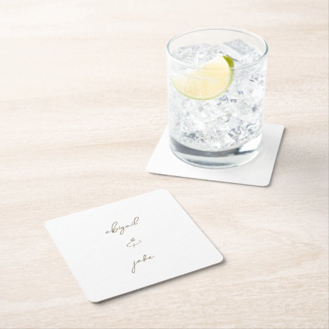 Einfach Moderne Goldschrift-Namen Hochzeit Rechteckiger Pappuntersetzer (Vor Ort)