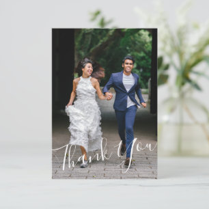Einfach moderne handgeschriebene Hochzeit 2 Foto i Dankeskarte