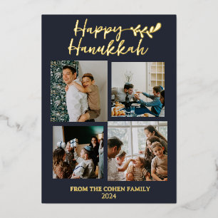 Einfach moderne Hanukkah Elegant 4 Foto Folien Feiertagskarte