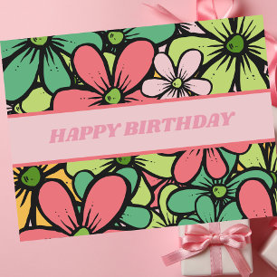 Einfach Moderne Minimalistische Farbige Blumen Geb Postkarte