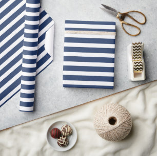 Einfach Moderne Navy Blau Weiße Gestreifte Minimal Geschenkpapier