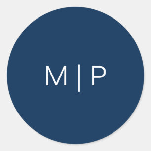 Einfach moderne navyblaue Hochzeitsmonogramm Runder Aufkleber