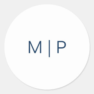 Einfach moderne, navyblaue Monogramm-Hochzeit Runder Aufkleber