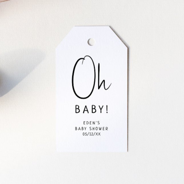 Einfach moderne Neutral Oh Baby! Babyparty Geschenkanhänger (Von Creator hochgeladen)