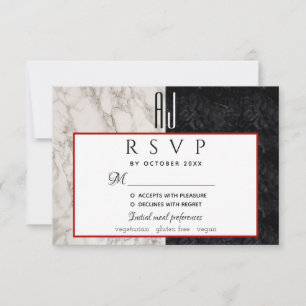Einfach Moderne Rot-Schwarz-Weiße Marmor-Hochzeit RSVP Karte