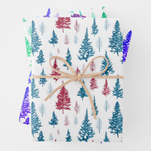 Einfach Moderne Rot Und Grüne Baum Winter Wasserfa Geschenkpapier Set