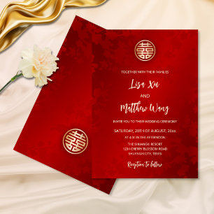 Einfach moderne rote chinesische Hochzeit Einladung