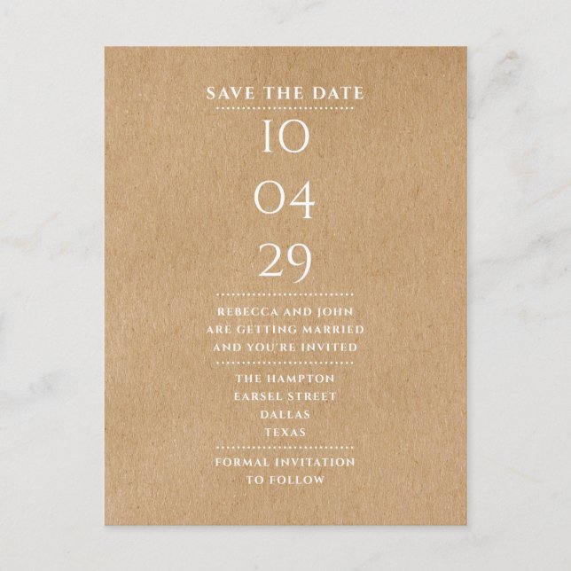 Einfach moderne rustikale Save-the-Date-Karte Postkarte (Vorderseite)