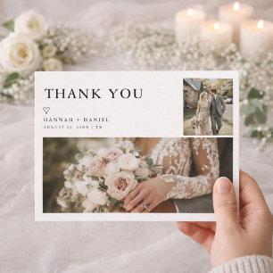 Einfach moderne rustikale Zwei-Foto-Hochzeit Dankeskarte
