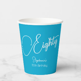 Einfach moderne Script Aqua Blue 80. Geburtstagspa Pappbecher