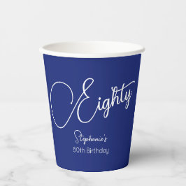 Einfach moderne Script Navy Blue 80. Geburtstagspa Pappbecher