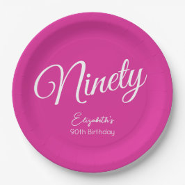 Einfach moderne Script Pink 90. Geburtstagsparty Pappteller