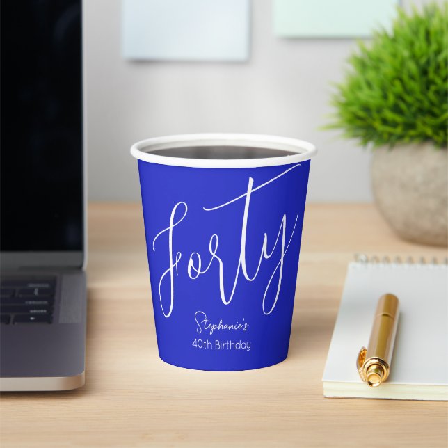 Einfach moderne Script Royal Blue 40. Geburtstag Pappbecher