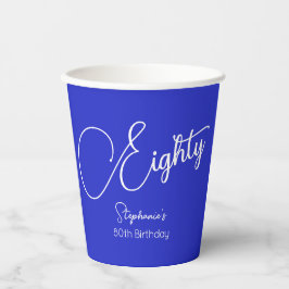 Einfach moderne Script Royal Blue 80. Geburtstag Pappbecher