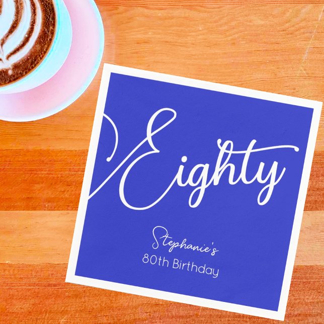 Einfach moderne Script Royal Blue 80. Geburtstag Serviette (Von Creator hochgeladen)
