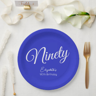 Einfach moderne Script Royal Blue 90. Geburtstag Pappteller