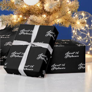 Einfach Moderne Süße 16 Name Schwarz Sechzehn Name Geschenkpapier