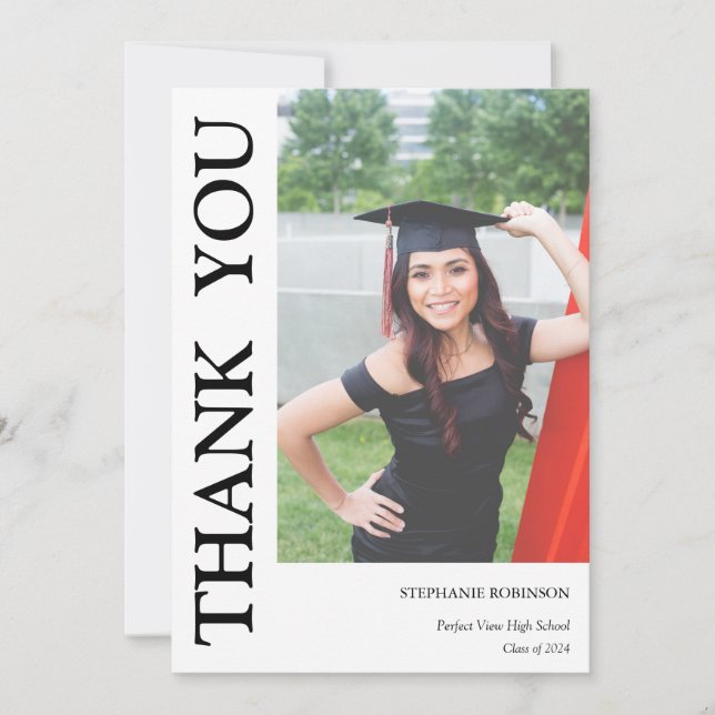 Einfach moderner Abschluss Danke Fotokarte (Vorderseite)