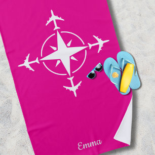 Einfach moderner Kompass und Flugzeug, Reisen nach Strandtuch