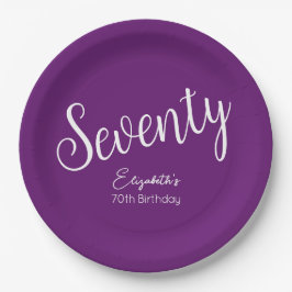 Einfach moderner Script Herbst Lila 70. Geburtstag Pappteller