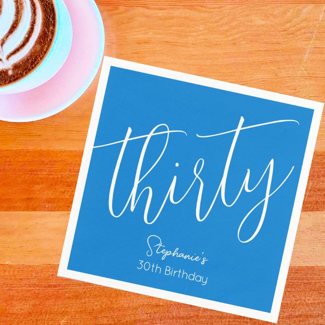 Einfach modernes Script Blue 30. Geburtstag Party Serviette (Von Creator hochgeladen)