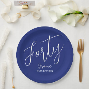 Einfach modernes Script Navy Blue 40. Geburtstag P Pappteller