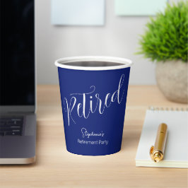 Einfach modernes Script Navy Blue Retirement Party Pappbecher