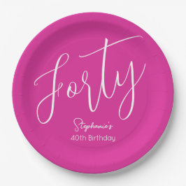 Einfach modernes Script Pink 40. Geburtstag Party Pappteller