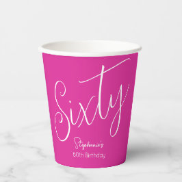 Einfach modernes Script Rosa 60. Geburtstag Pappbecher