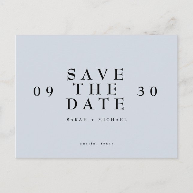 Einfach modernes Wedding Dusty Blue Save the Date Postkarte (Vorderseite)