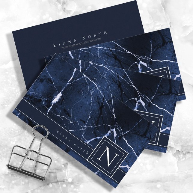 Einfach Monogarm blau und weiß gestalten ID672 Visitenkarte (Von Creator hochgeladen)