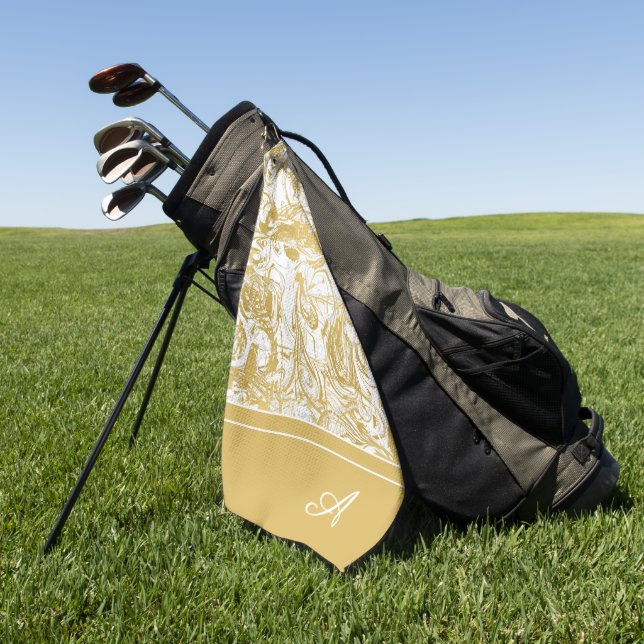 Einfach Monogram Gold White Marmor marbeln Golfhandtuch (Gras)