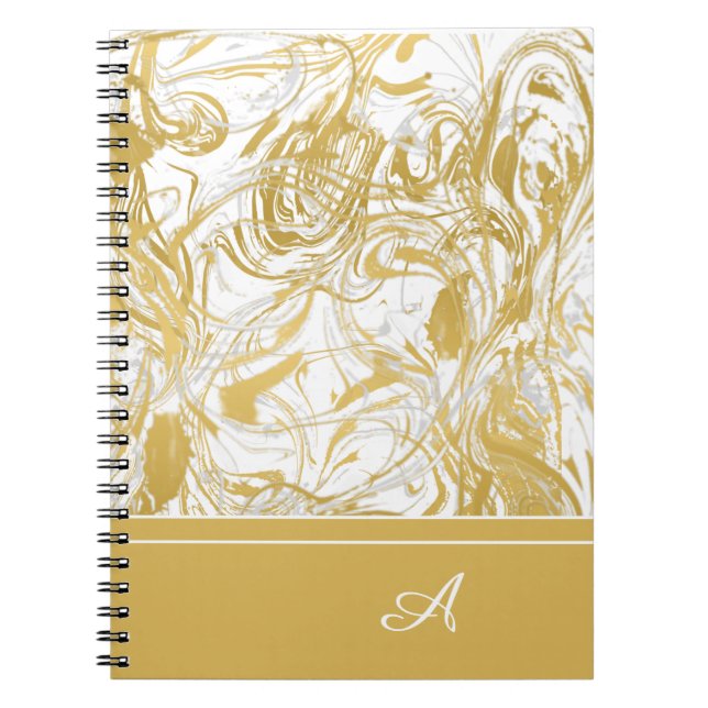 Einfach Monogram Gold White Marmor marbeln Notizblock (Vorderseite)