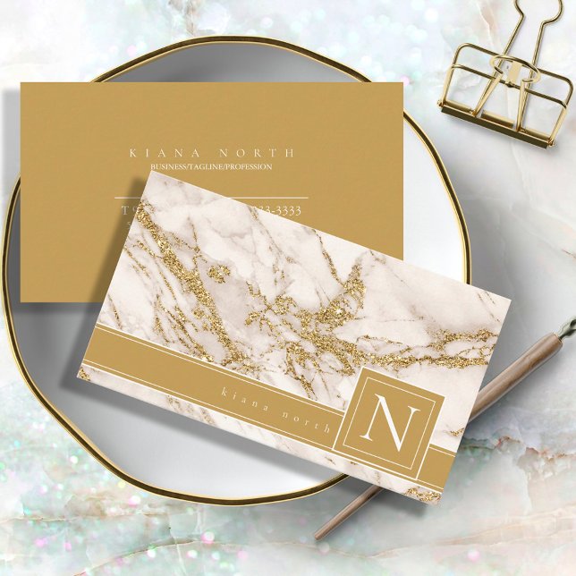 Einfach Monogramm Schwarz/Gold-ID672 marbeln Visitenkarte (Von Creator hochgeladen)
