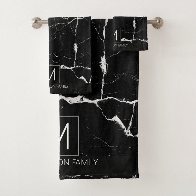 Einfach Monogramm schwarz und weiß marbeln ID672 Badhandtuch Set (Insitu)